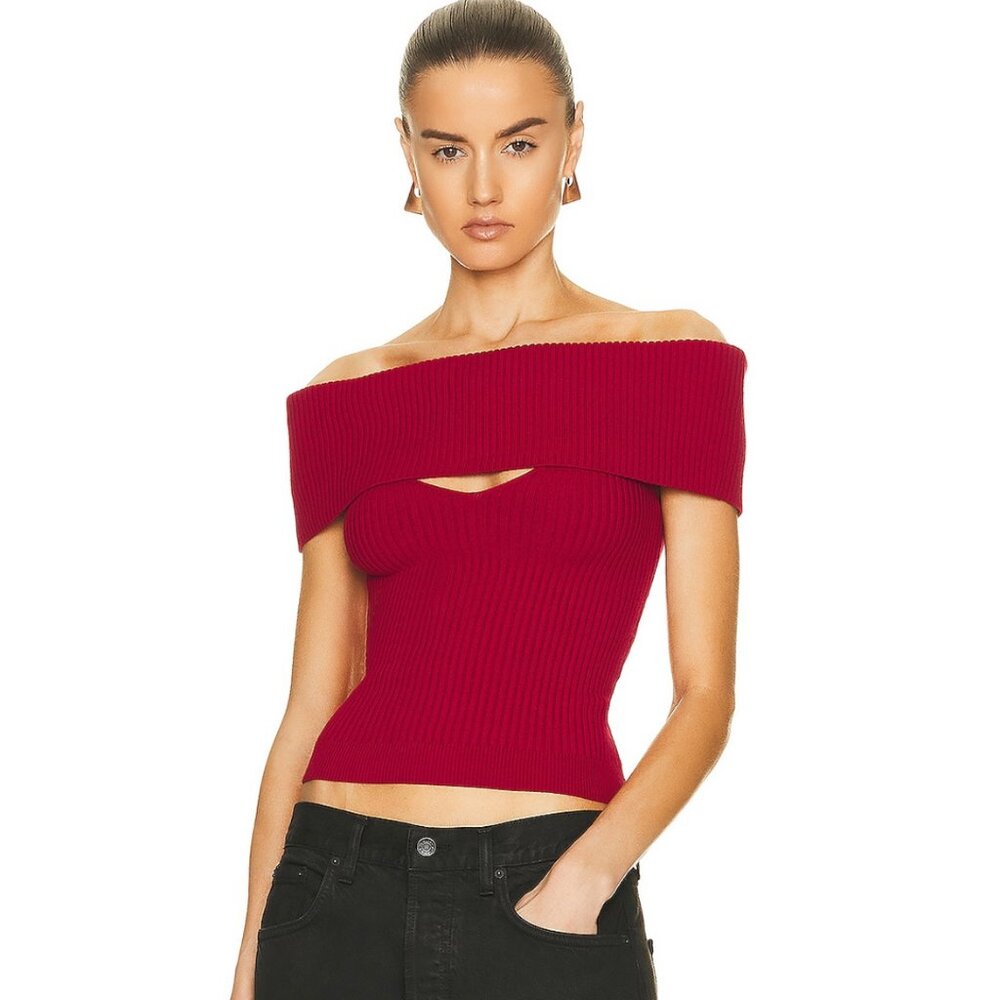 GRLFRND Crystal Knit Top in Red Size Small